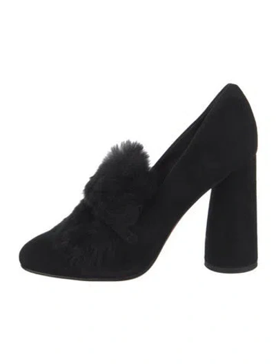 Pre-owned Donald Pliner Suede Fur Trim Pumps In Black