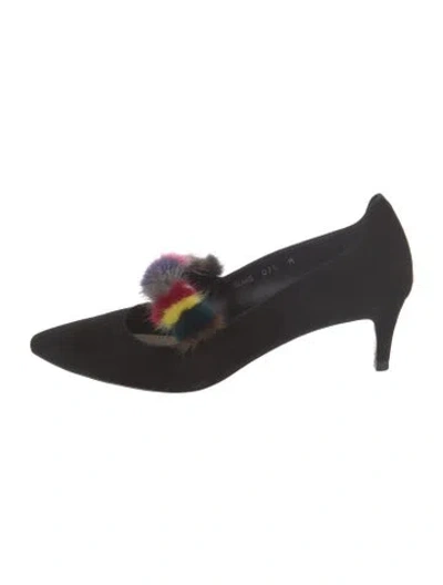 Pre-owned Donald Pliner Suede Fur Trim Pumps In Black