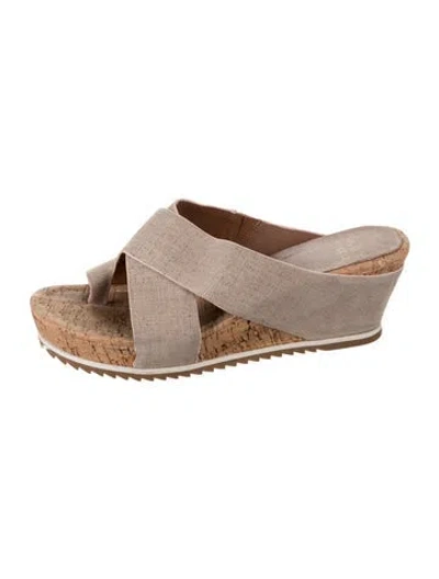 Pre-owned Donald Pliner Suede Glitter Accents Mules In Neutrals