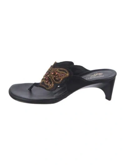 Pre-owned Donald Pliner Suede Graphic Print Flip Flops In Blue