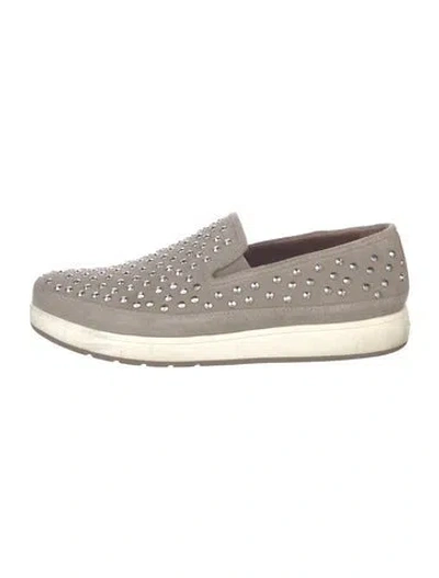 Pre-owned Donald Pliner Suede Graphic Print Loafer Sneakers In Gray