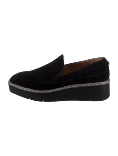 Pre-owned Donald Pliner Suede Leather Trim Embellishment Loafers In Black