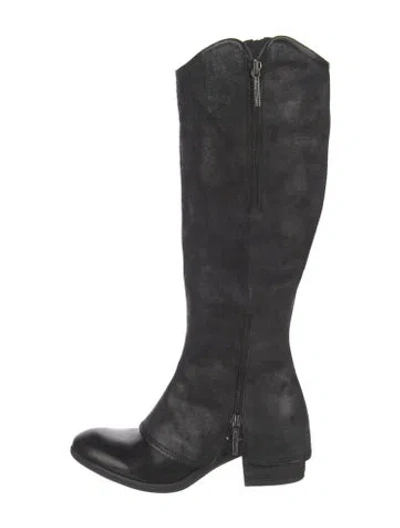 Pre-owned Donald Pliner Suede Leather Trim Embellishment Riding Boots In Black