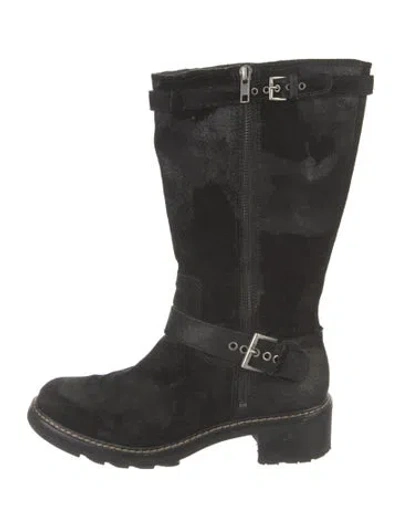 Pre-owned Donald Pliner Suede Moto Boots In Black