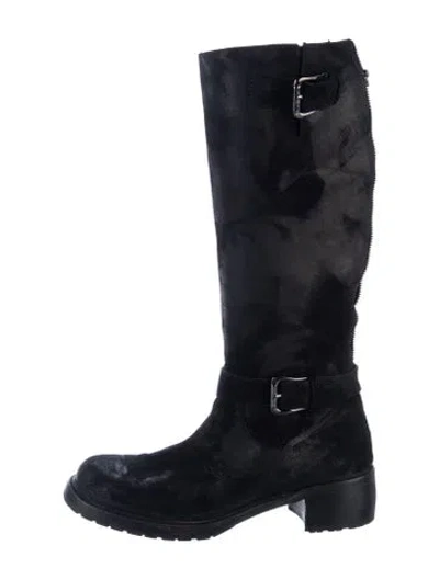 Pre-owned Donald Pliner Suede Moto Boots In Blue