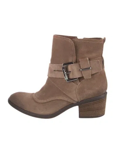Pre-owned Donald Pliner Suede Moto Boots In Brown