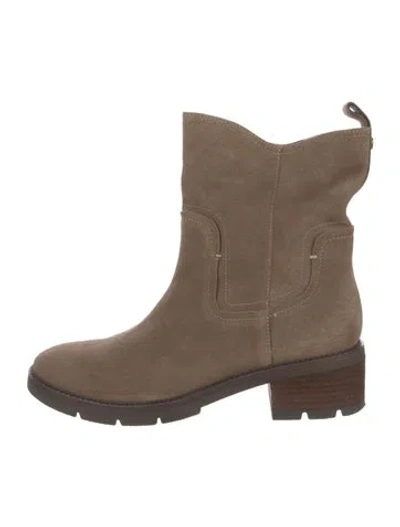 Pre-owned Donald Pliner Suede Moto Boots In Neutral