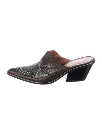 Pre-owned Donald Pliner Suede Patterned Mules In Brown/silver