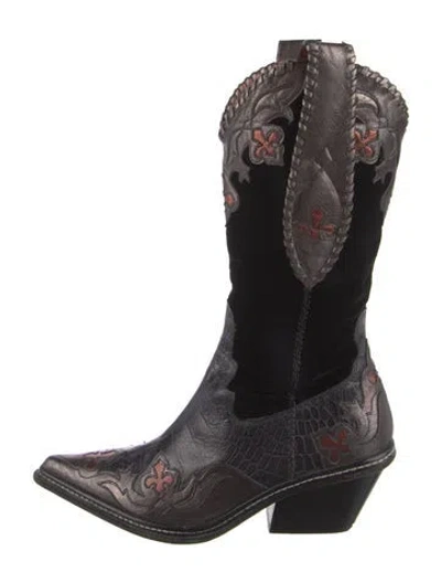 Pre-owned Donald Pliner Suede Patterned Western Boots In Brown