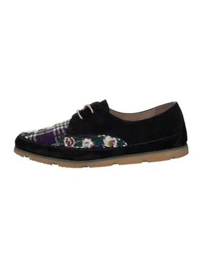 Pre-owned Donald Pliner Suede Plaid Print Oxfords In Blue