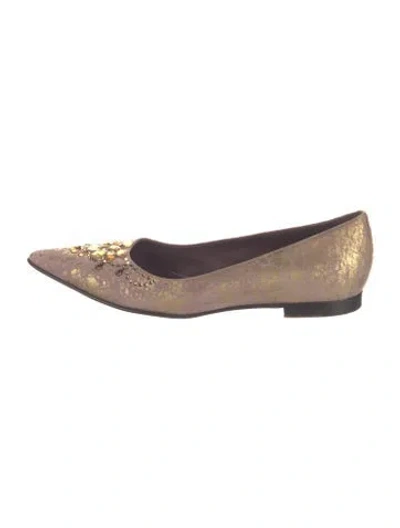 Pre-owned Donald Pliner Suede Printed Flats In Gold