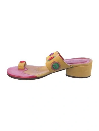 Pre-owned Donald Pliner Suede Printed Slides In Yellow