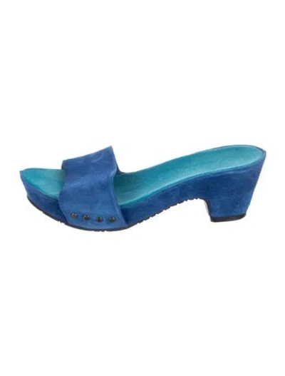 Pre-owned Donald Pliner Suede Slides In Blue
