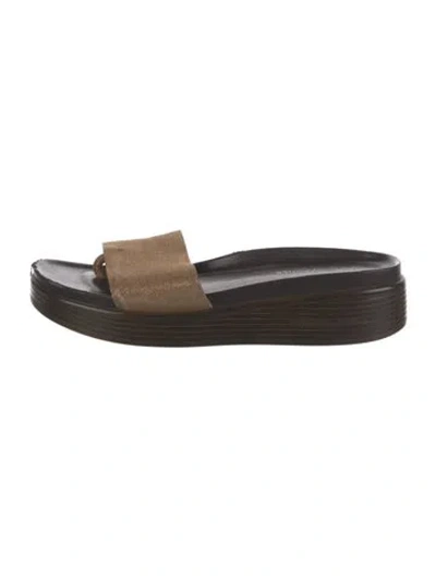 Pre-owned Donald Pliner Suede Slides In Brown/metallic