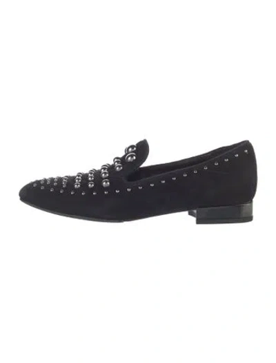 Pre-owned Donald Pliner Suede Studded Accents Loafers In Black