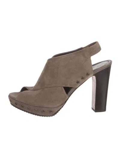Pre-owned Donald Pliner Suede Studded Accents Slingback Pumps In Gray