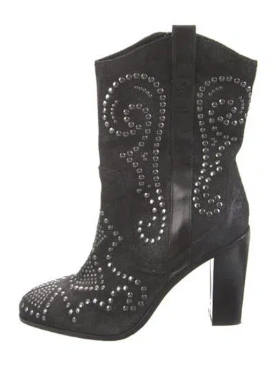 Pre-owned Donald Pliner Suede Studded Accents Western Boots In Black