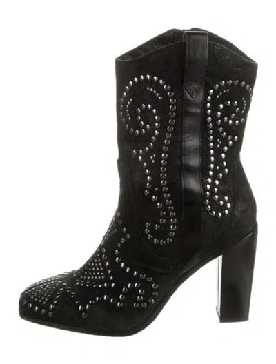 Pre-owned Donald Pliner Suede Studded Accents Western Boots In Black