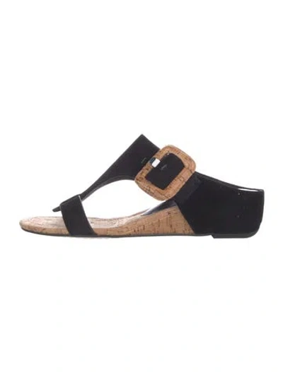 Pre-owned Donald Pliner Suede T-strap Sandals In Black