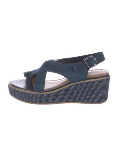 Pre-owned Donald Pliner Suede Tweed Pattern Sandals In Blue