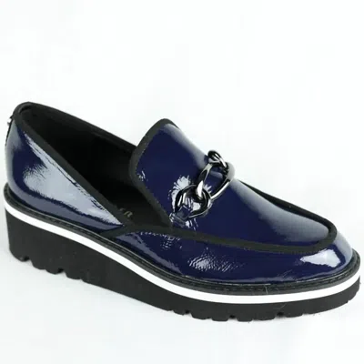 Donald Pliner Tabitha Wedge Loafer In Dark Blue Patent