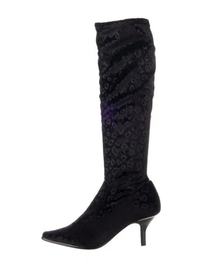 Pre-owned Donald Pliner Velvet Animal Print Boots In Black