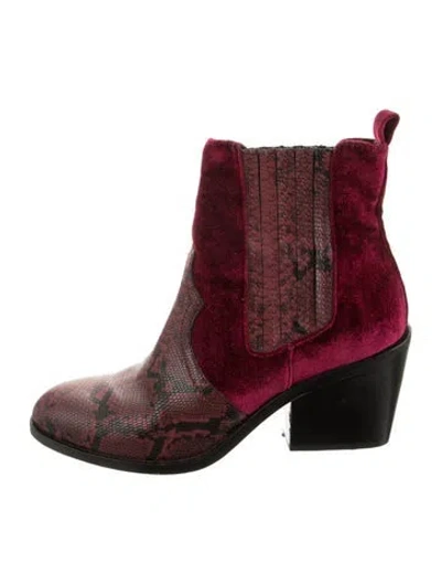 Pre-owned Donald Pliner Velvet Animal Print Western Boots In Burgundy