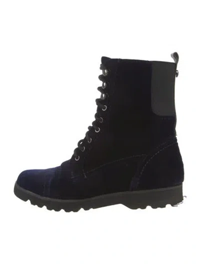 Pre-owned Donald Pliner Velvet Combat Boots In Blue