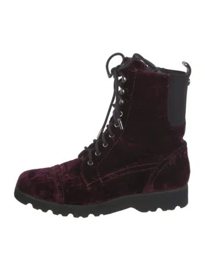 Pre-owned Donald Pliner Velvet Combat Boots In Burgundy
