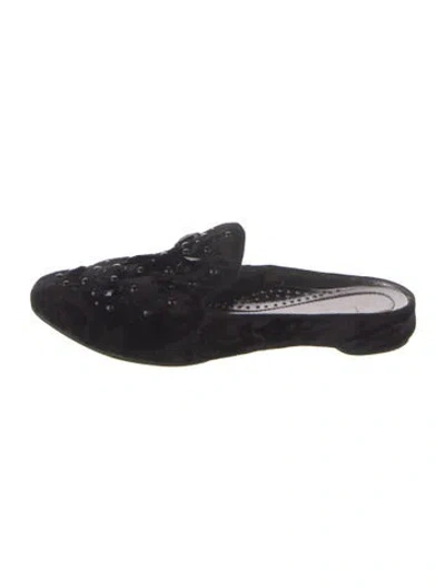 Pre-owned Donald Pliner Velvet Crystal Embellishments Mules In Blue