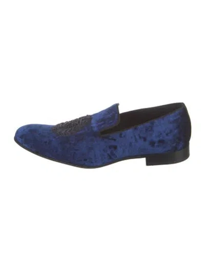 Pre-owned Donald Pliner Velvet Graphic Print Loafers In Blue