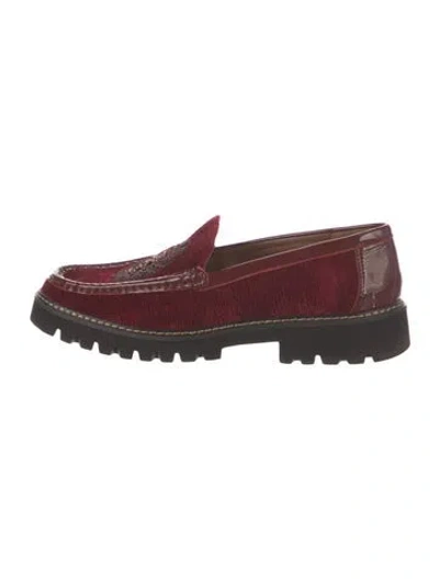 Pre-owned Donald Pliner Velvet Graphic Print Loafers In Burgundy