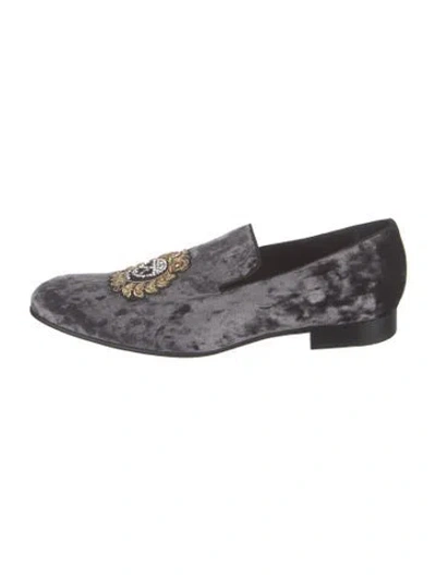 Pre-owned Donald Pliner Velvet Graphic Print Loafers In Grey