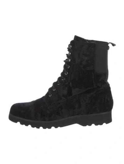 Pre-owned Donald Pliner Velvet Leather Trim Embellishment Combat Boots In Black