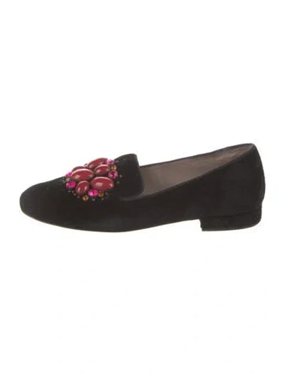 Pre-owned Donald Pliner Velvet Patterned Loafers In Black