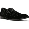 Donald Pliner Velvet Rhinestone Venetian Slipper In Black