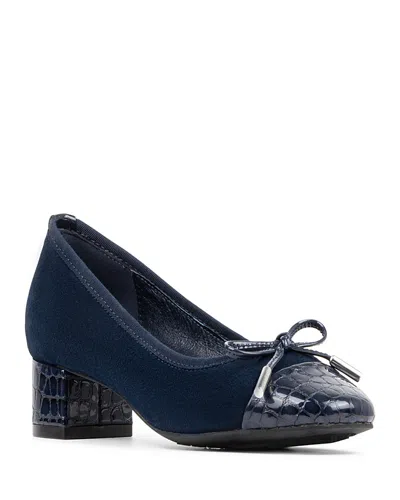 Donald Pliner Women's Bow Leather Suede Mid Heel Pumps In Blue