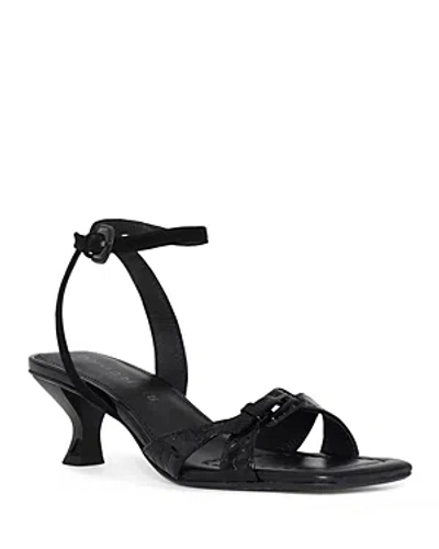 Donald Pliner Women's Croc Embossed Kitten Heel Sandals In Black