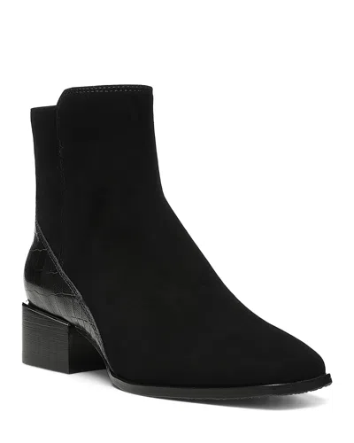 Donald Pliner Women's Croc Embossed Trim Block Heel Booties In Black
