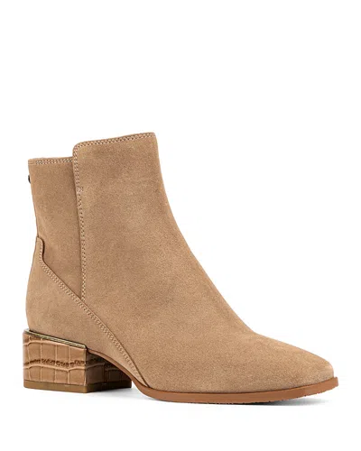 Donald Pliner Women's Croc Embossed Trim Block Heel Booties In Brown