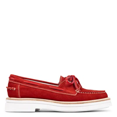 Donald Pliner Harlie02 Suede Lug Bottom Boat Shoe In Red