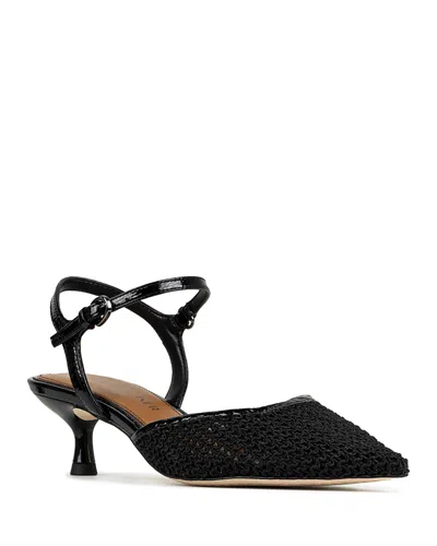 Donald Pliner Ankle Strap Pointed Toe Kitten Heel Pump In Black