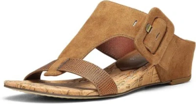 Pre-owned Donald Pliner Women's Suede Wedge Heel Heeled, Comfortable, Leather, Slide... In Saddle