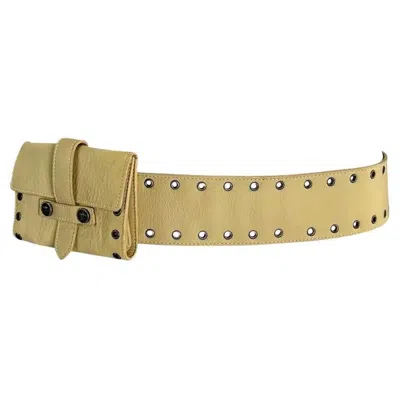Pre-owned Donatella Versace For Gianni Versace 2000s Gianni Versace By Donatella Medusa Eyelet Beige Belt Bag Waist Pouch 90/36 In Brown