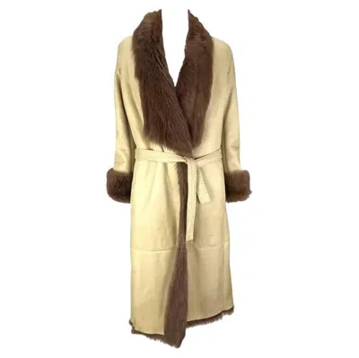 Pre-owned Donatella Versace For Gianni Versace F/w 2000 Gianni Versace By Donatella Runway Tan Leather Shearling Fur Coat 42it In Brown