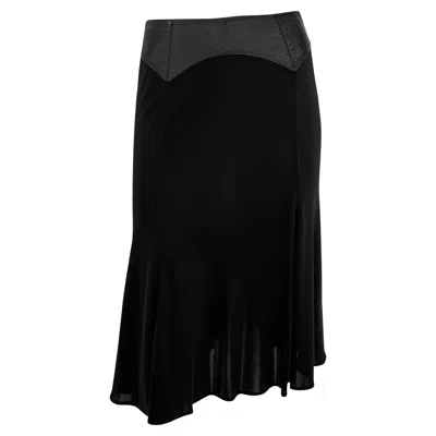 Pre-owned Donatella Versace For Gianni Versace F/w 2001 Gianni Versace By Donatella Black Leather Trim Flared Midi Skirt It40