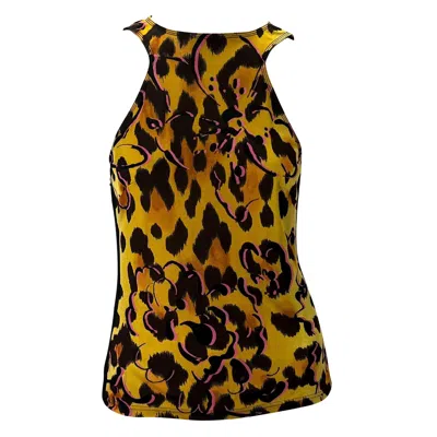 Pre-owned Donatella Versace For Gianni Versace Nwt S/s 2002 Gianni Versace By Donatella Leopard Print Mesh Tank Top It40 / Us6 In Brown