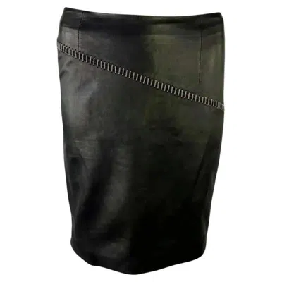 Pre-owned Donatella Versace For Gianni Versace S/s 1999 Gianni Versace By Donatella Black Leather Silver Chain Mini Skirt It40