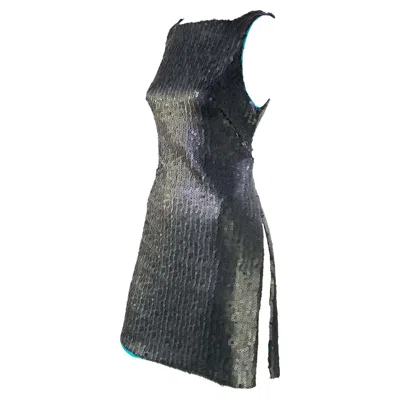 Pre-owned Donatella Versace F/w 1999 Gianni Versace By Donatella Matte Sequin Tunic Dress Teal Lining It44 In Green