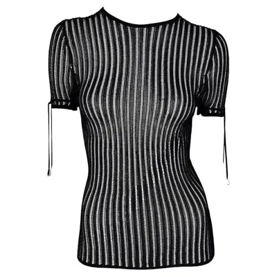 Pre-owned Donatella Versace Nwt Mid 2000s Versace By Donatella Black Knit Sheer Shirt 42it